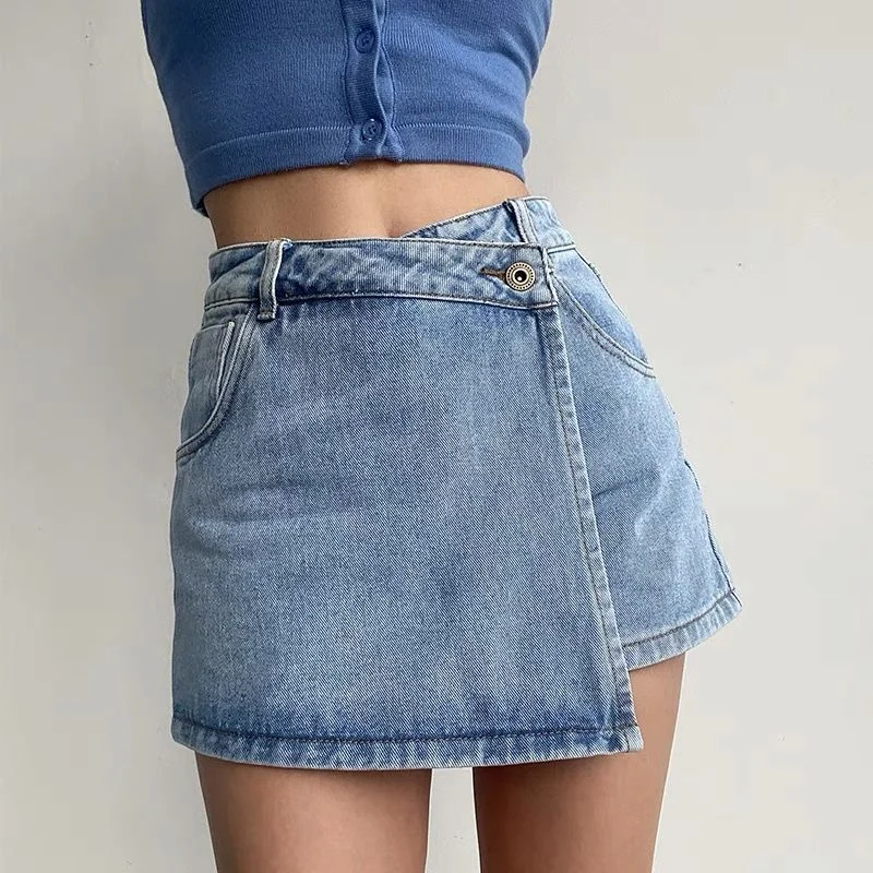 Slim Vintage Asymmetrical Streetwear Denim Mini Skirt Summer Design Faldas