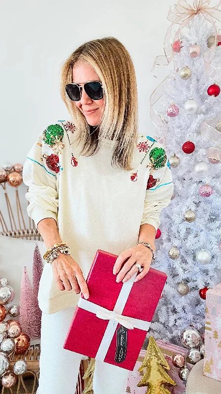 Festive Ornaments Embroidered Sequins Sweatshirt