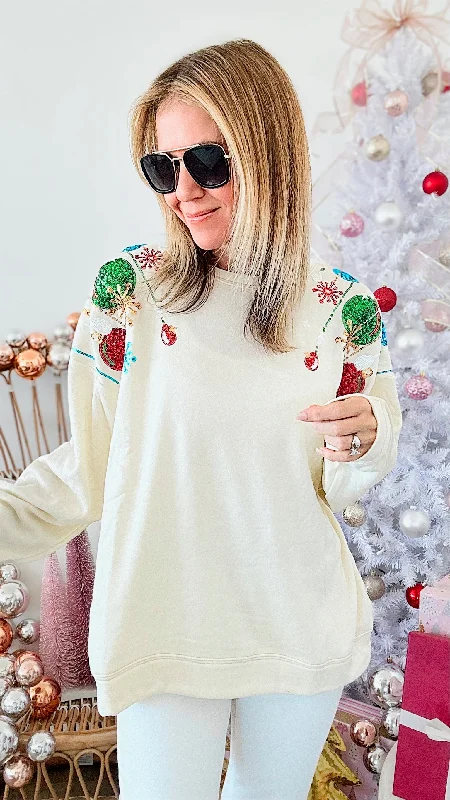 Festive Ornaments Embroidered Sequins Sweatshirt