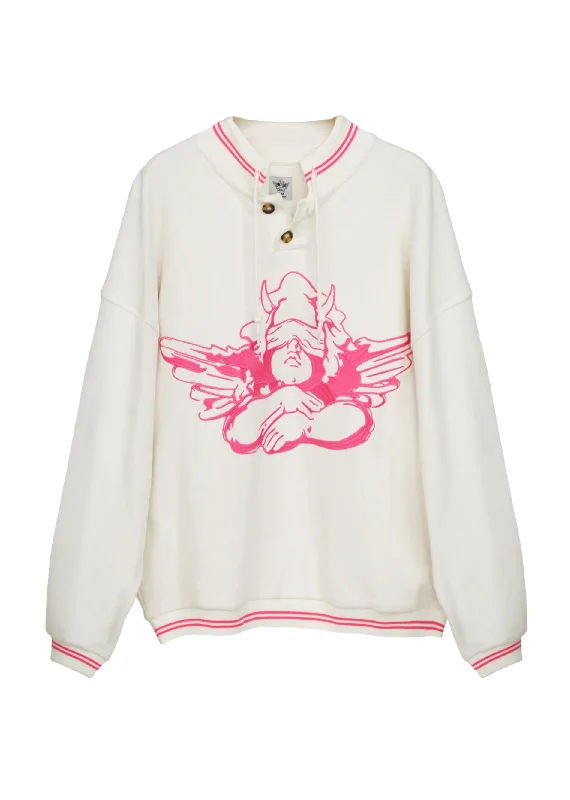 Boys Lie Pink Cherub University Henley Crewneck ★ Cream