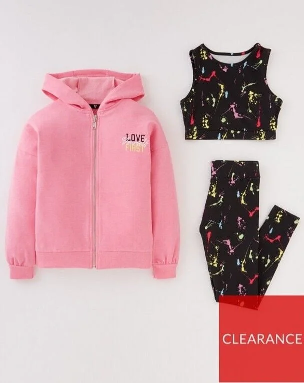 Girls 3 Piece Zip Hoodie Paint Splash Active Set Size 13 Years **** V226